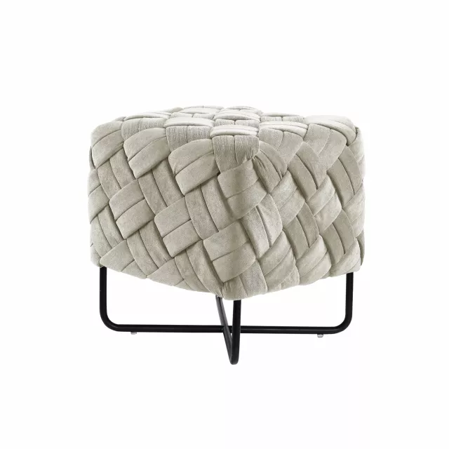 Cream velvet black cube ottoman with metal accents and comfortable seating furniture