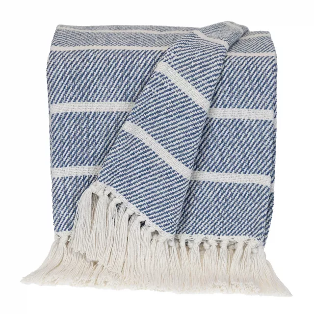 Collection transitional stripe blue rectangle throw with denim and linens pattern for comfort