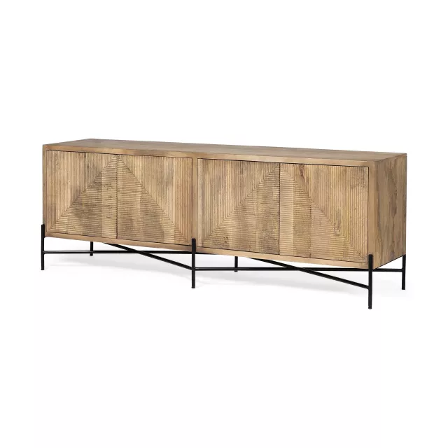 Mango wood finish sideboard cabinet with hardwood and metal details