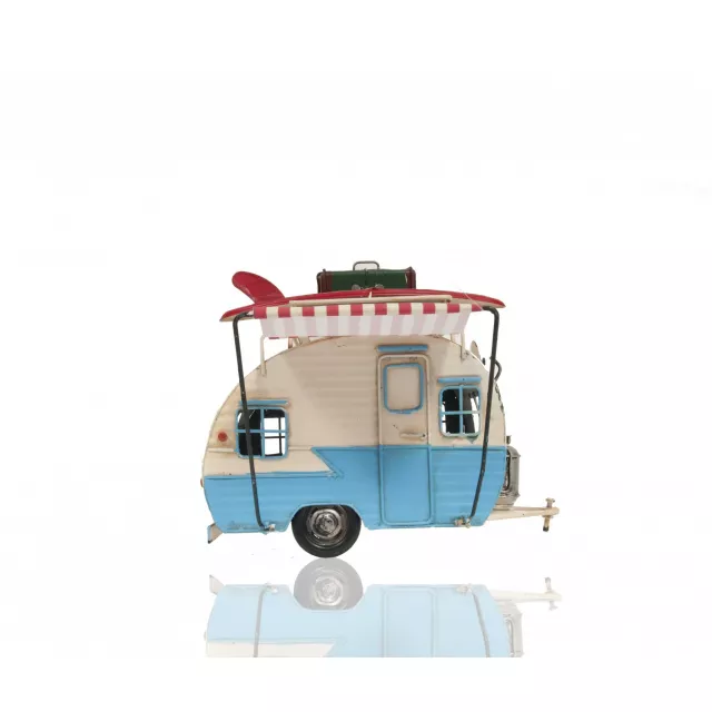 Bank picture frame camper trailer model with automotive design elements including parking light and wheels