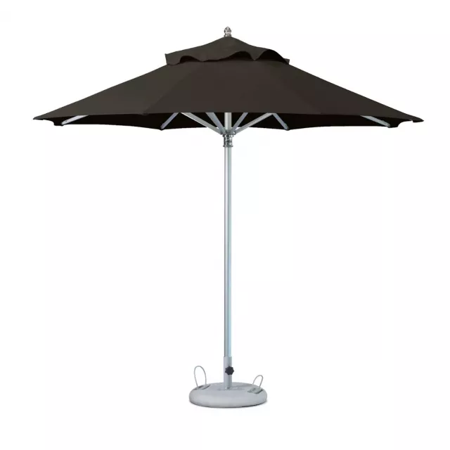 Black polyester round market patio umbrella with shade and fashion accessory elements