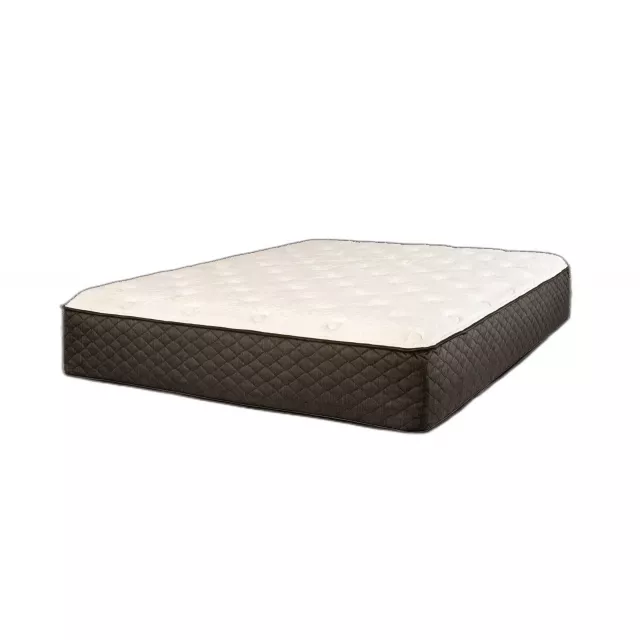 Bridget Twin Luxury Firm Hybrid Mattress on hardwood flooring with metal and composite materials