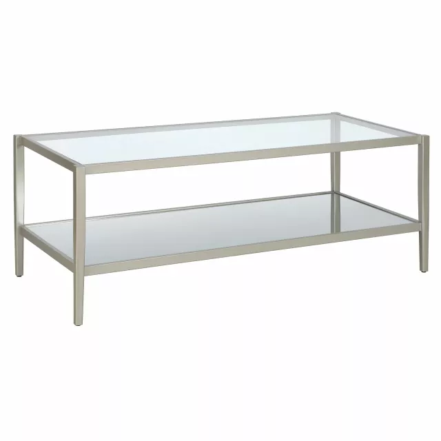 Silver glass steel coffee table with hardwood plywood shelf for modern outdoor furniture