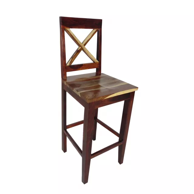 Solid wood bar height chair with natural material and wood stain finish