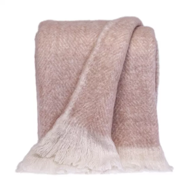 Pink white herringbone handloomed throw blanket made of natural woolen material for comfort and fashion accessory