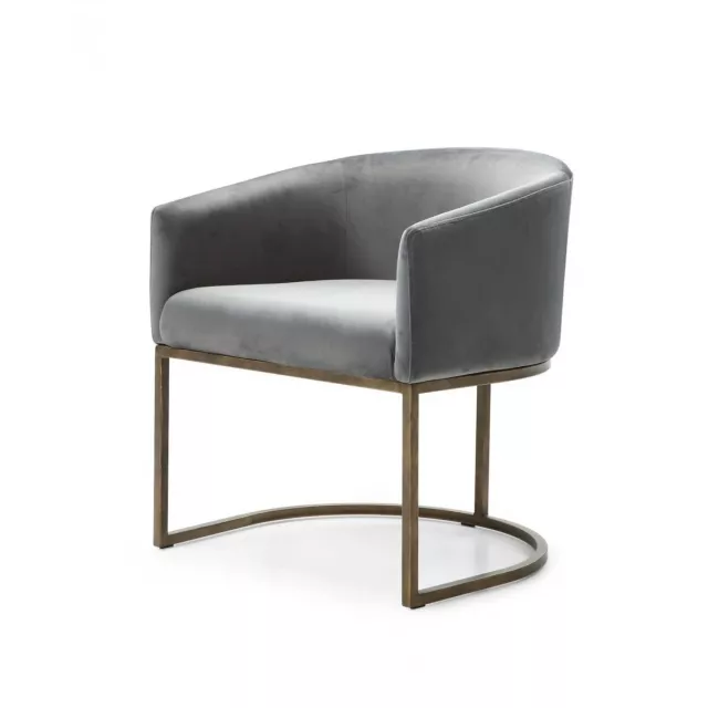 Gray velvet brass modern dining chair with armrests and wood composite material