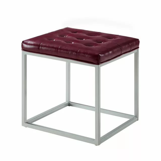 Purple faux leather cube ottoman in a modern style setting