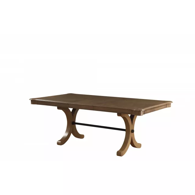 Solid wood removable leaf dining table with outdoor furniture style and wood stain finish