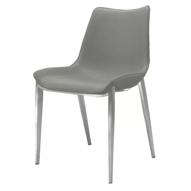 Gray faux leather modern dining chairs with wood and composite material