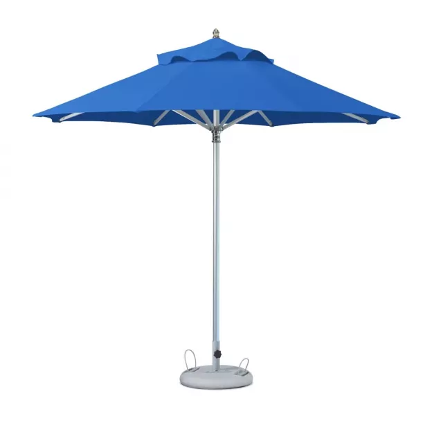Blue polyester round market patio umbrella with electric blue shade and composite material design