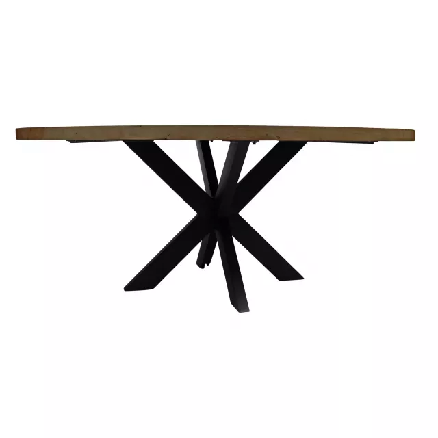 Solid wood iron round dining table with symmetrical pattern and graphic design elements