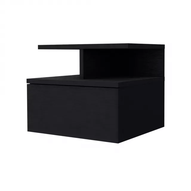 Black drawer nightstand with integrated technology features wood construction and sleek design