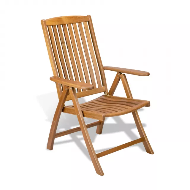 Brown solid wood reclining deck chair for outdoor relaxation