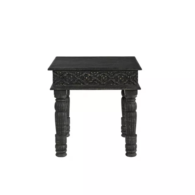 Black solid wood end table in rectangle shape with wood stain finish