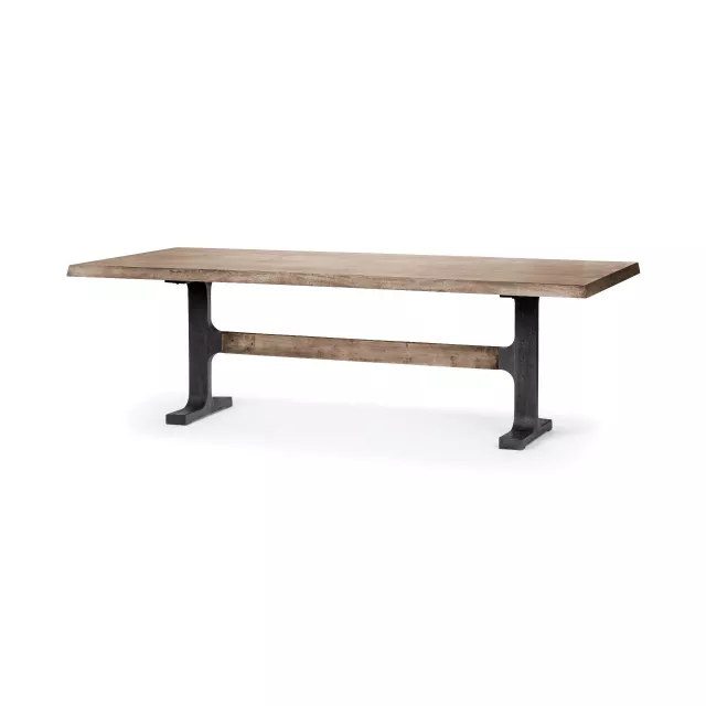 Wood black metal base dining table with rectangle top and outdoor bench features