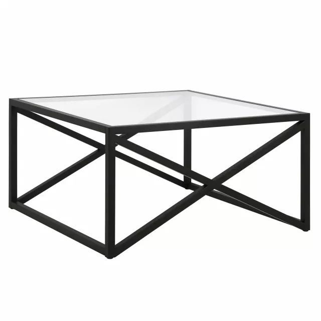 Black glass steel square coffee table in modern outdoor furniture setting