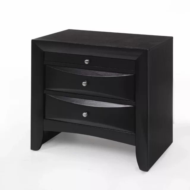Dark brown drawer nightstand with metal handles in furniture category