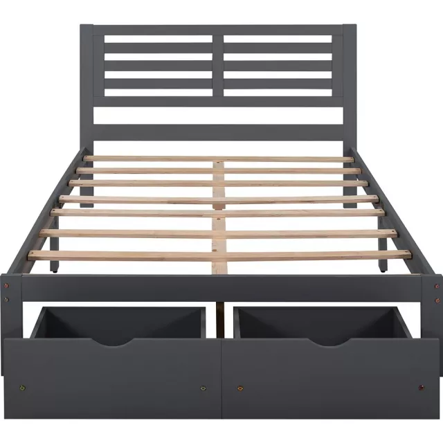 Gray solid manufactured wood full-size bed for bedroom furniture.