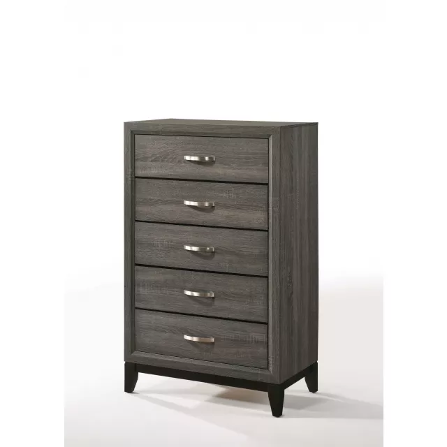 Gray manufactured wood five-drawer bedroom storage chest