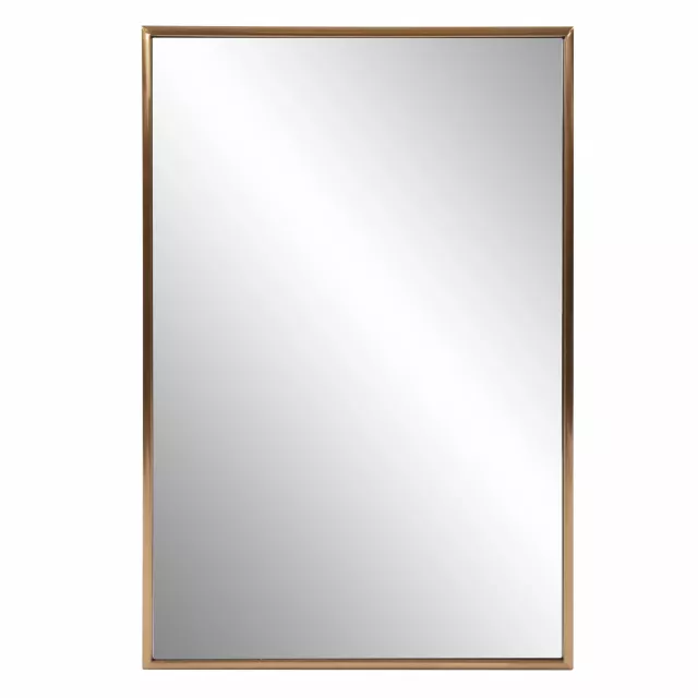 Antiqued brushed brass rectangular wall mirror with silver tints and metal transparency for home decor