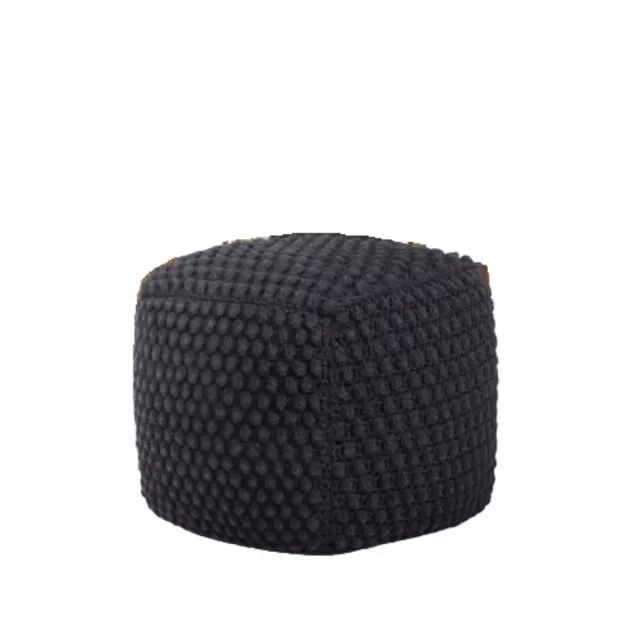 Black cotton blend pouf ottoman in a rectangular shape