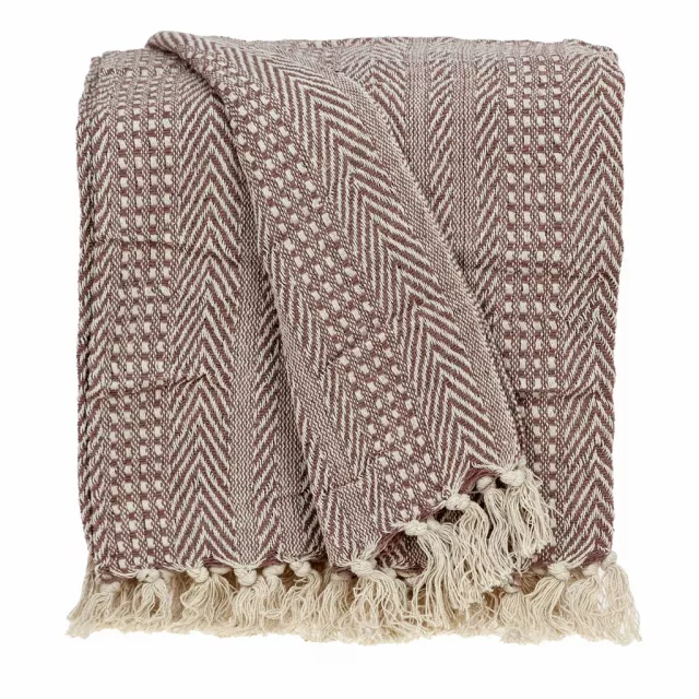Brown beige woven herringbone handloomed throw featuring rectangle pattern and woolen motif fashion accessory