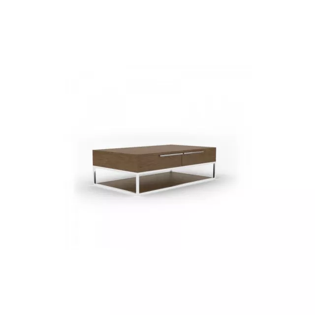Walnut rectangular coffee table with drawers and shelf in hardwood finish