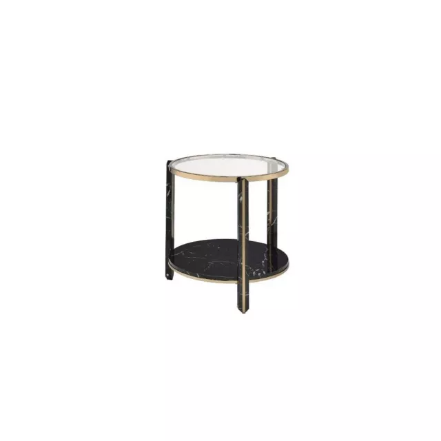 glass metal round end table with shelf for living room furniture