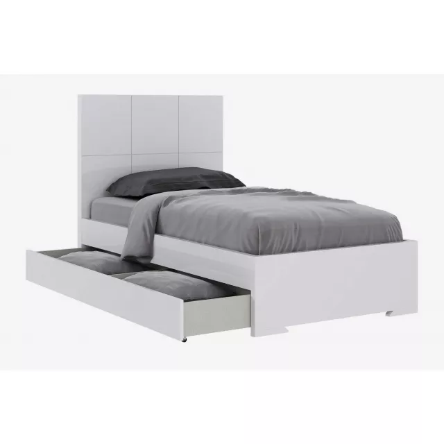 Twin white bed with a clean modern design for bedroom decor
