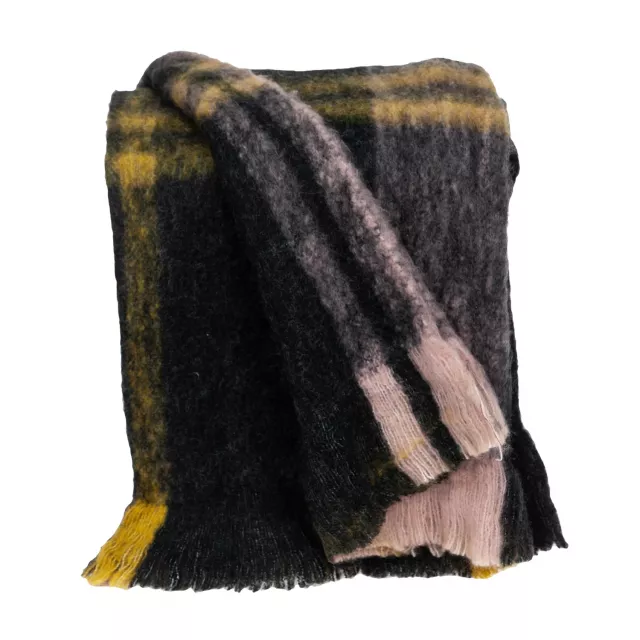 Cabino Lodge Multi Woven Handloom Throw depicted as a fashionable woolen accessory with fur details