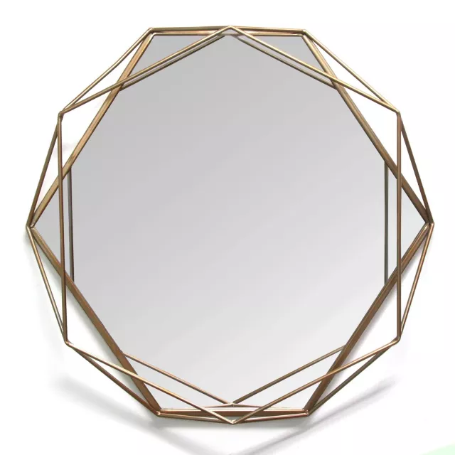 Gold metal octagon framed wall mirror for home decor with jewellery-like design and transparent glass