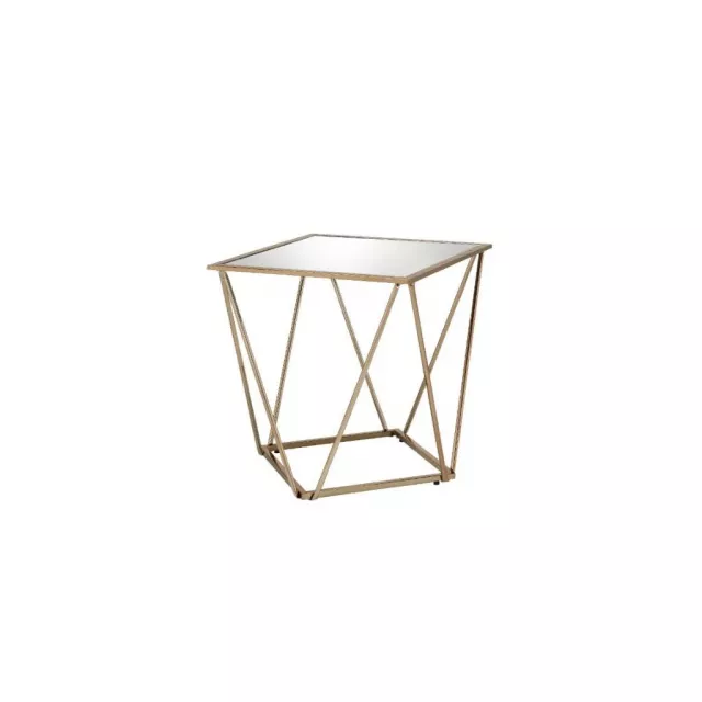Square mirrored glass and metal end table furniture for modern home decor