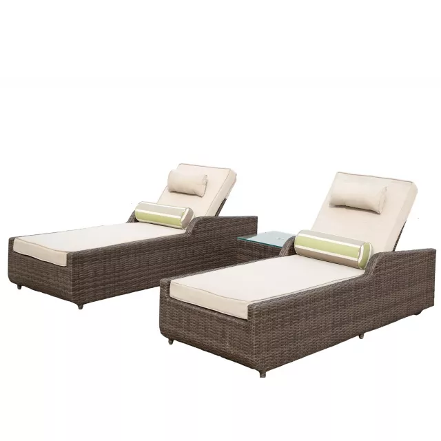 Brown outdoor arm chaise lounge cushions on patio