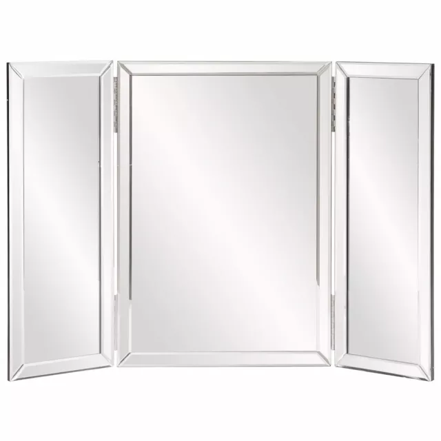 Part hinged vanity tabletop mirror with silver metal frame for home appliance
