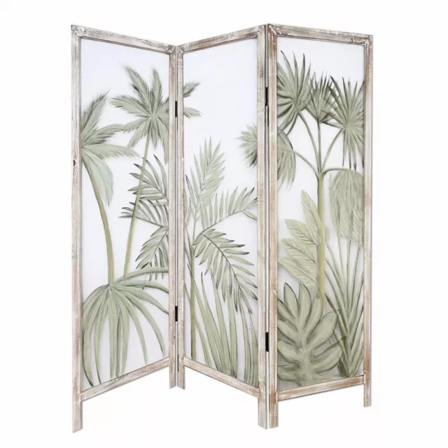 Opaque palms panel room divider screen with artistic wood palm tree design