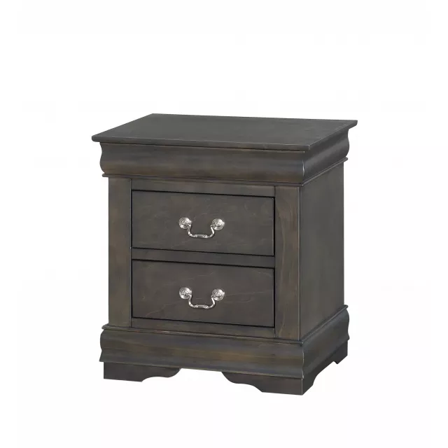Gray drawers nightstand with wood finish and natural material design