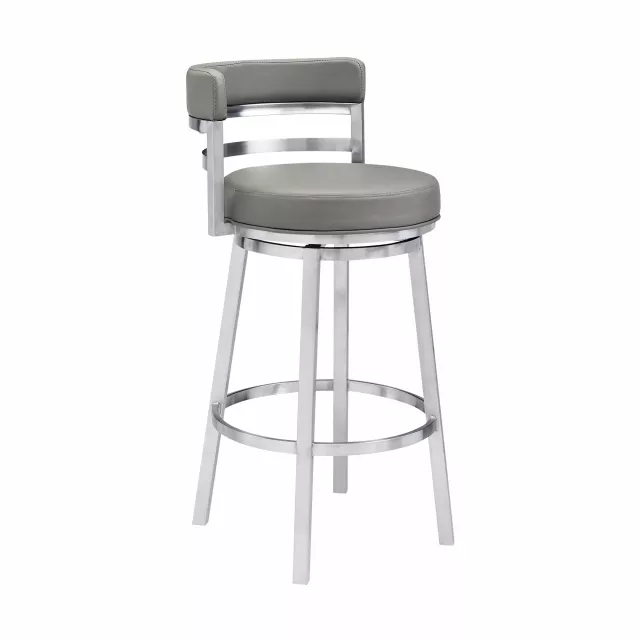 Low back bar height chair in metal with aluminium and nickel details suitable for kitchen or event settings