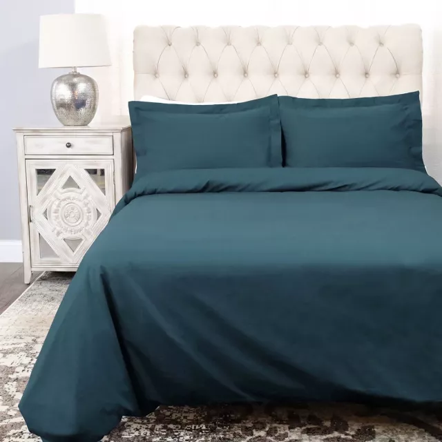 Cotton thread count washable duvet cover in azure with comfortable textile design and wood cabinetry background