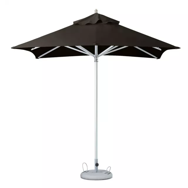 Black polyester square market patio umbrella with sleeve and electric blue accents