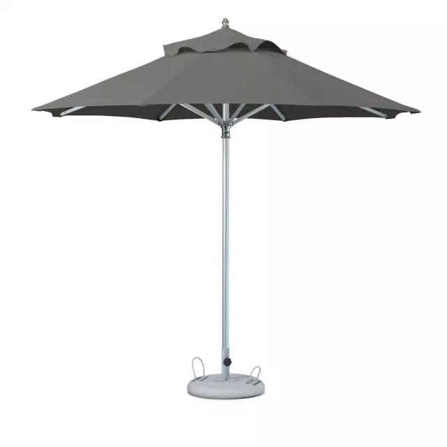 Charcoal polyester round market patio umbrella with white shade and metal frame