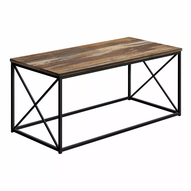 Brown rectangular coffee table with wood stain finish and hardwood construction suitable for outdoor use
