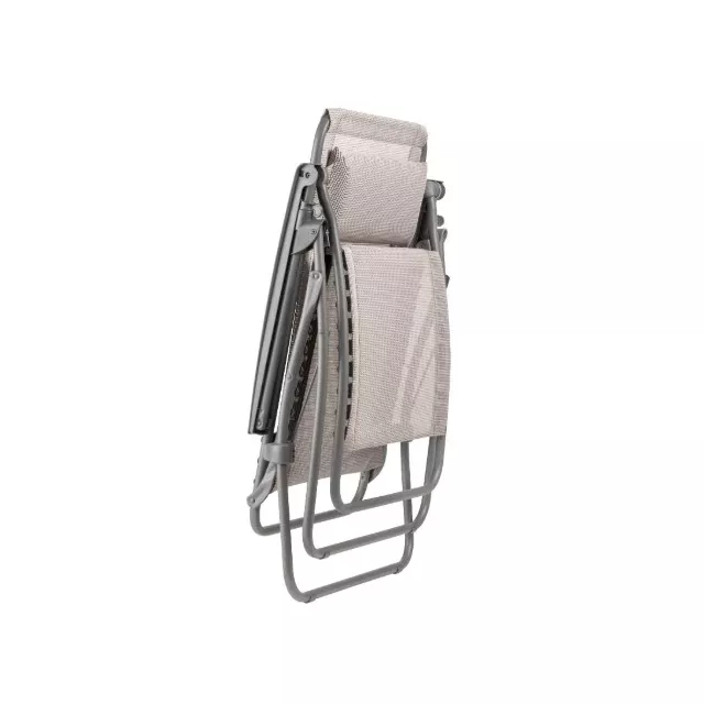 Gray metal zero gravity chair for outdoor relaxation