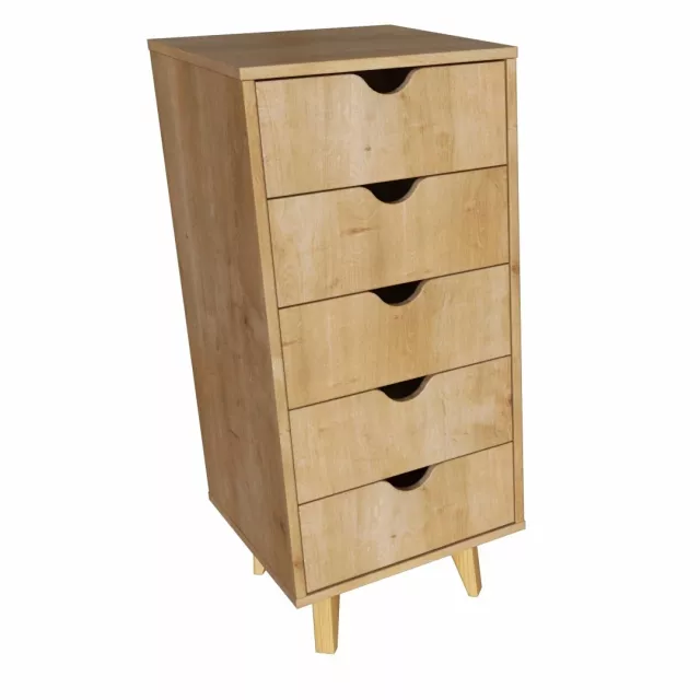 Solid wood five drawer lingerie chest in natural finish