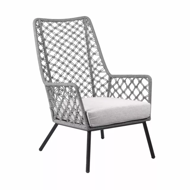 Black metal dining chair with gray cushion for modern dining room decor