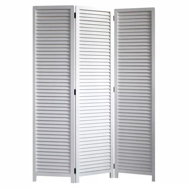 White louvered panel room divider screen for home privacy and decoration