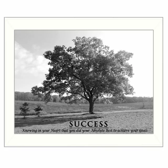 Success white framed print wall art featuring serene natural landscape with trees and sky