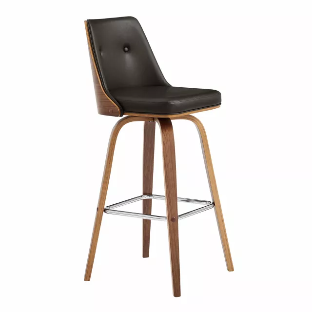 Leather swivel counter height bar chair with wood metal composite materials