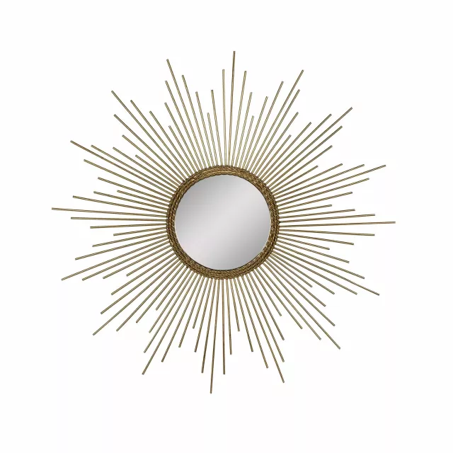 Gold metal sunburst framed wall mirror displaying artistic symmetry and visual arts elements
