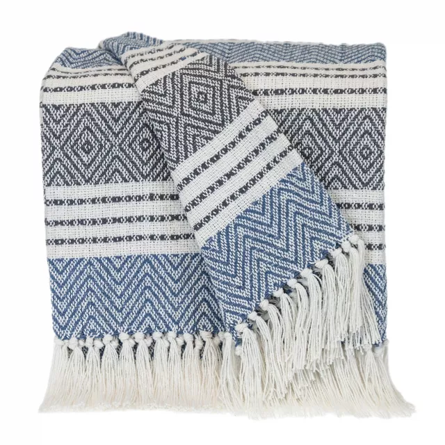 Collection transitional stripes blue rectangle throw featuring aqua textile pattern