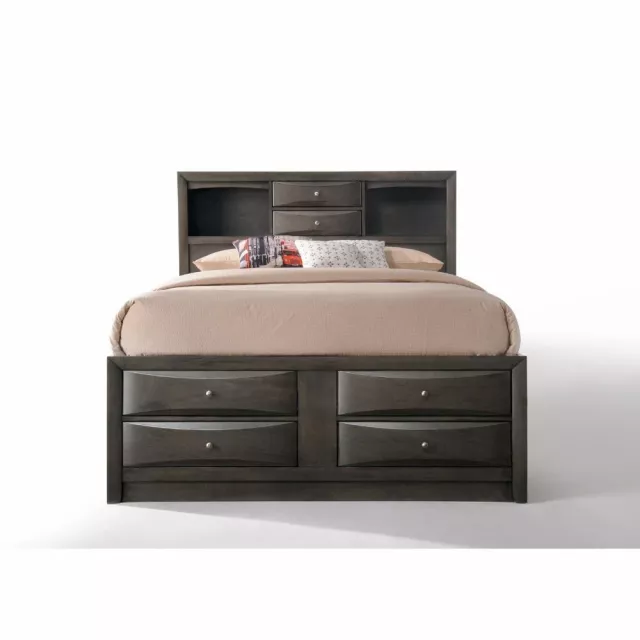 Eastern king gray oak storage bed with built-in storage